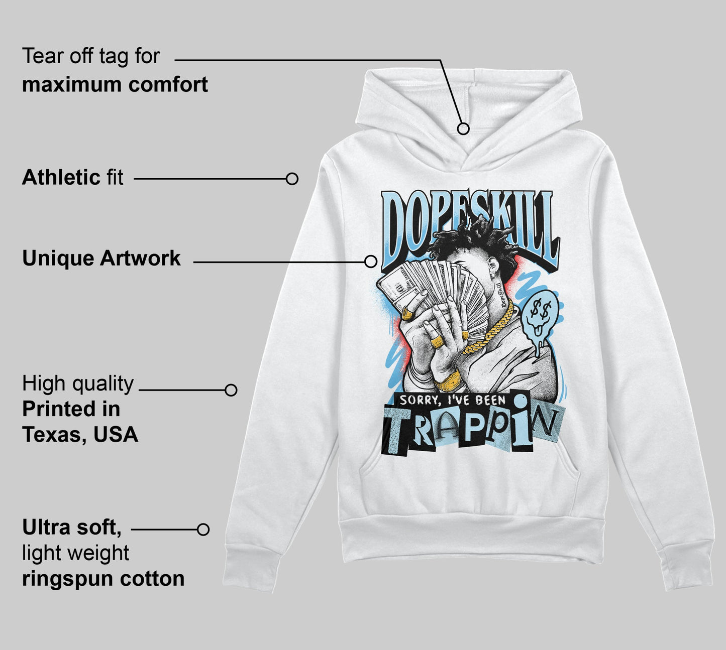 Legend Blue 11s DopeSkill Hoodie Sweatshirt Sorry I've Been Trappin Graphic