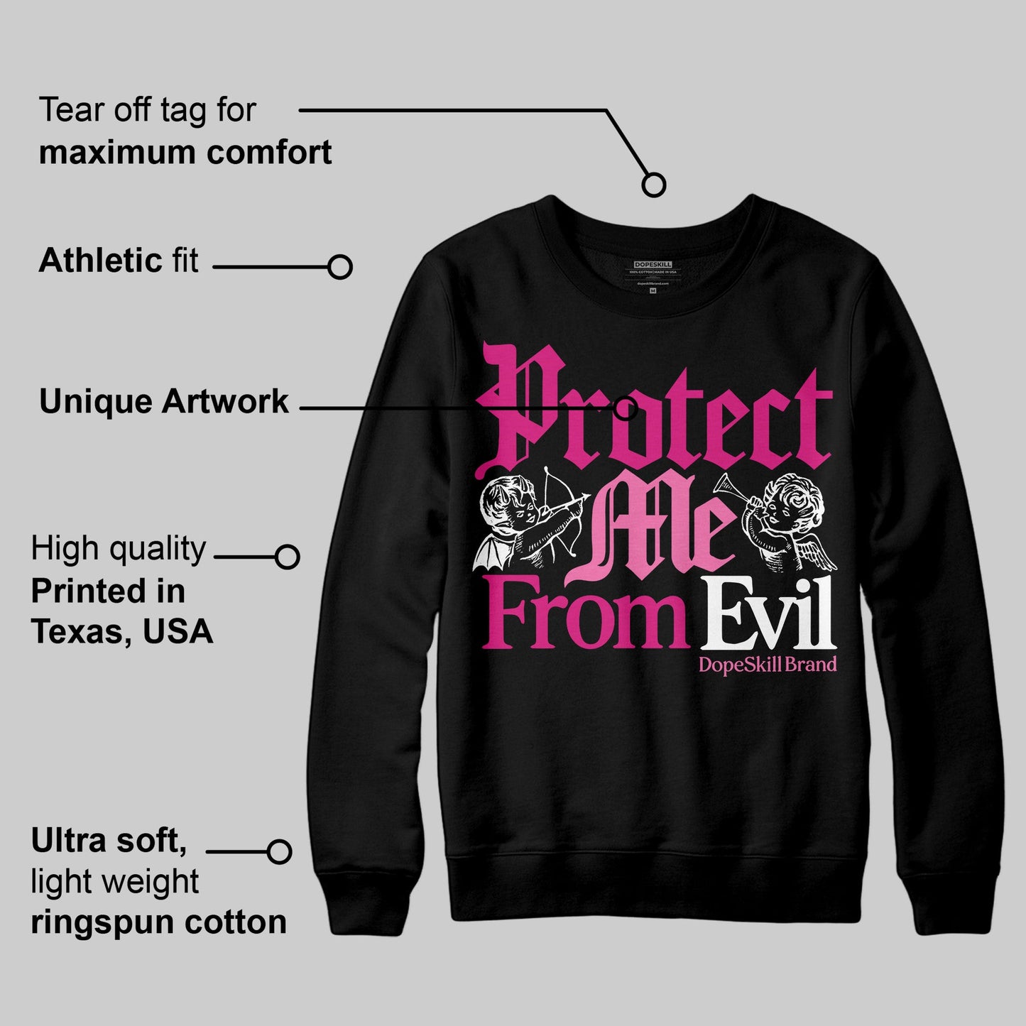 Rick RO Pink Leather Sneakers DopeSkill Sweatshirt Protect Me From Evil Graphic
