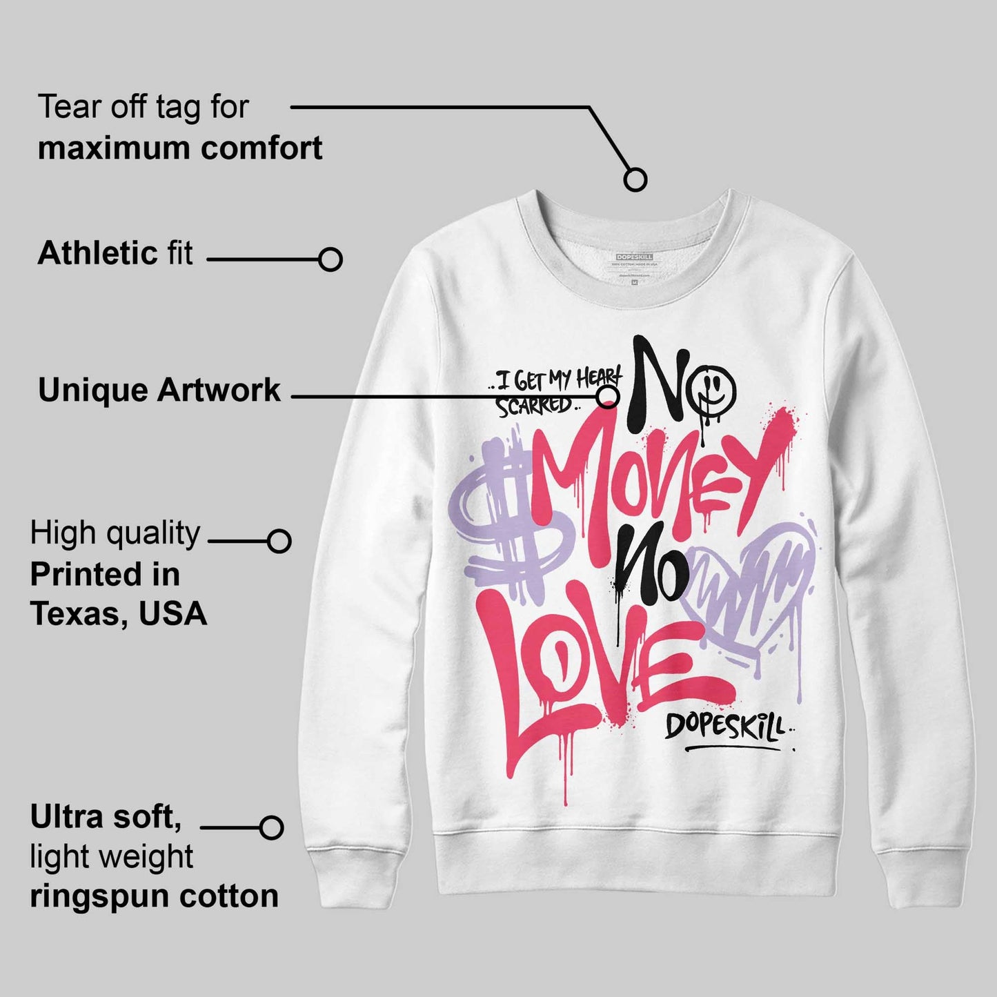 Peanut Butter Jelly 5s DopeSkill Sweatshirt No Money No Love Typo Graphic