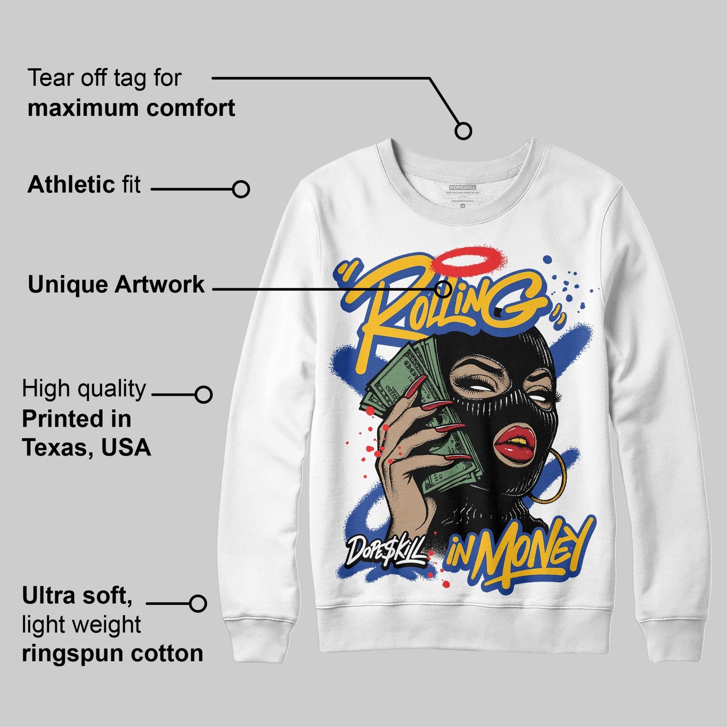 Royal Blue Collection DopeSkill Sweatshirt Rolling in Money Graphic