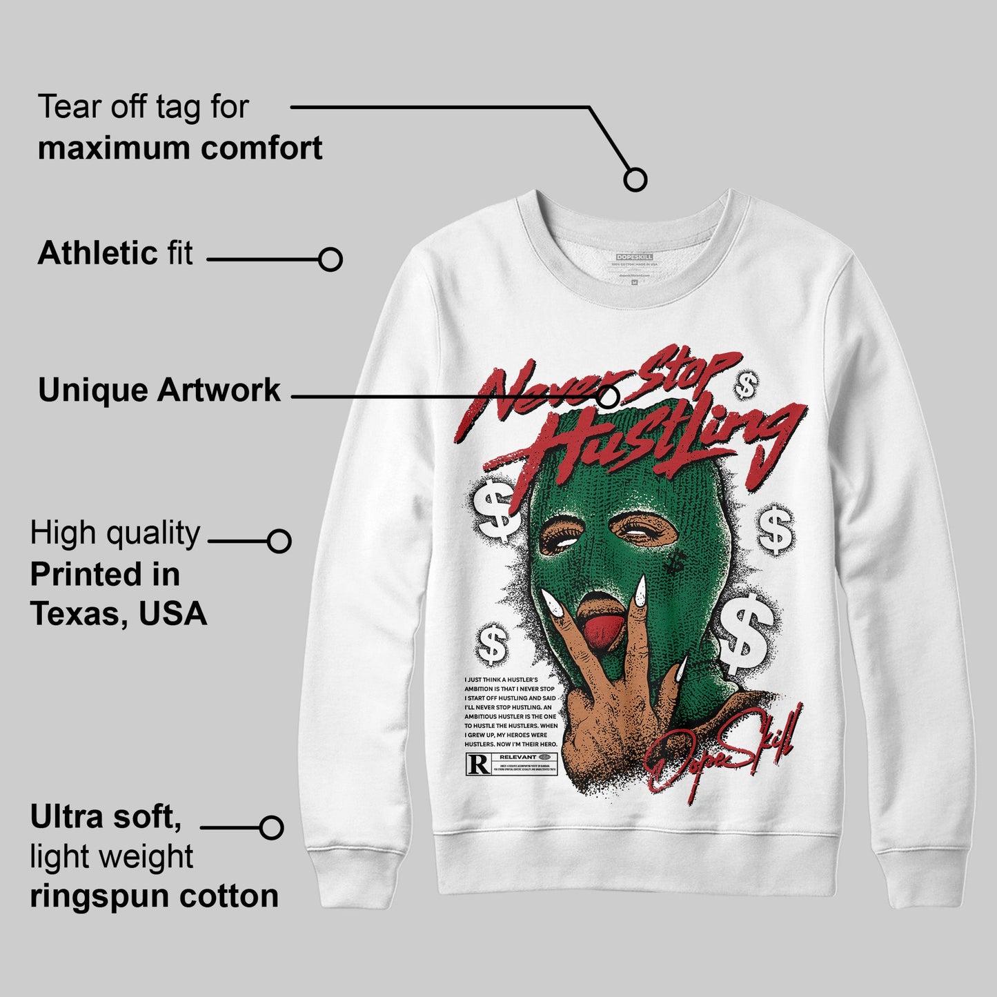 Pine Green 13s DopeSkill Sweatshirt Never Stop Hustling Graphic