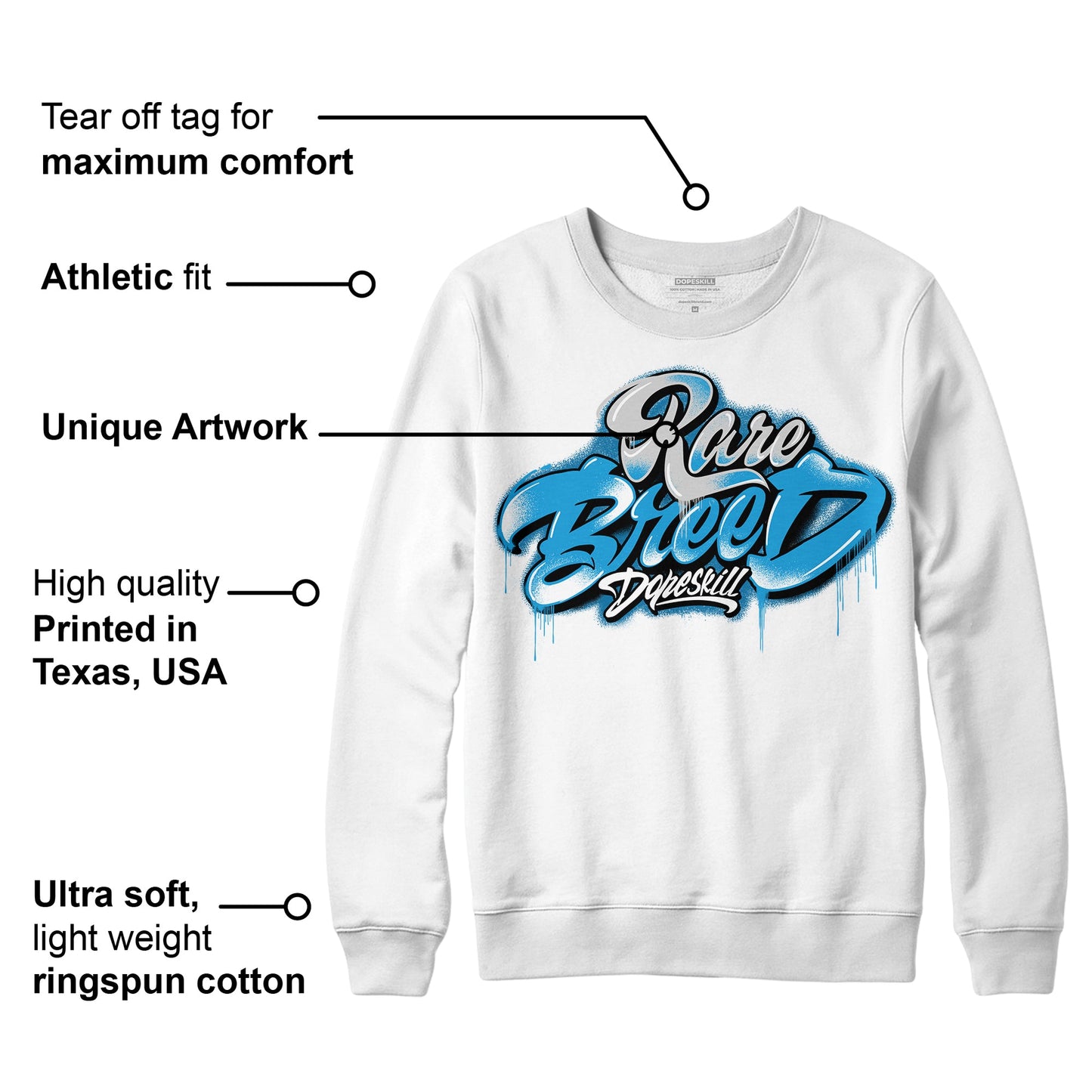 Military Blue 4s DopeSkill Sweatshirt Rare Breed Type Graphic