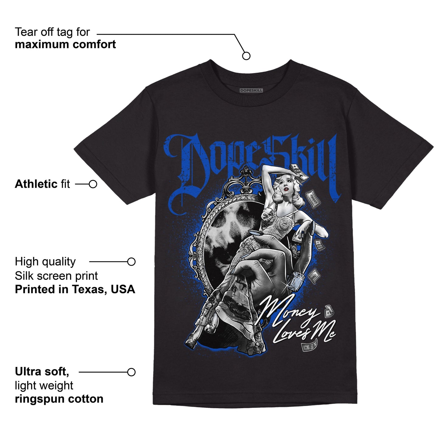 Racer Blue 5s DopeSkill T-Shirt Money Loves Me Graphic