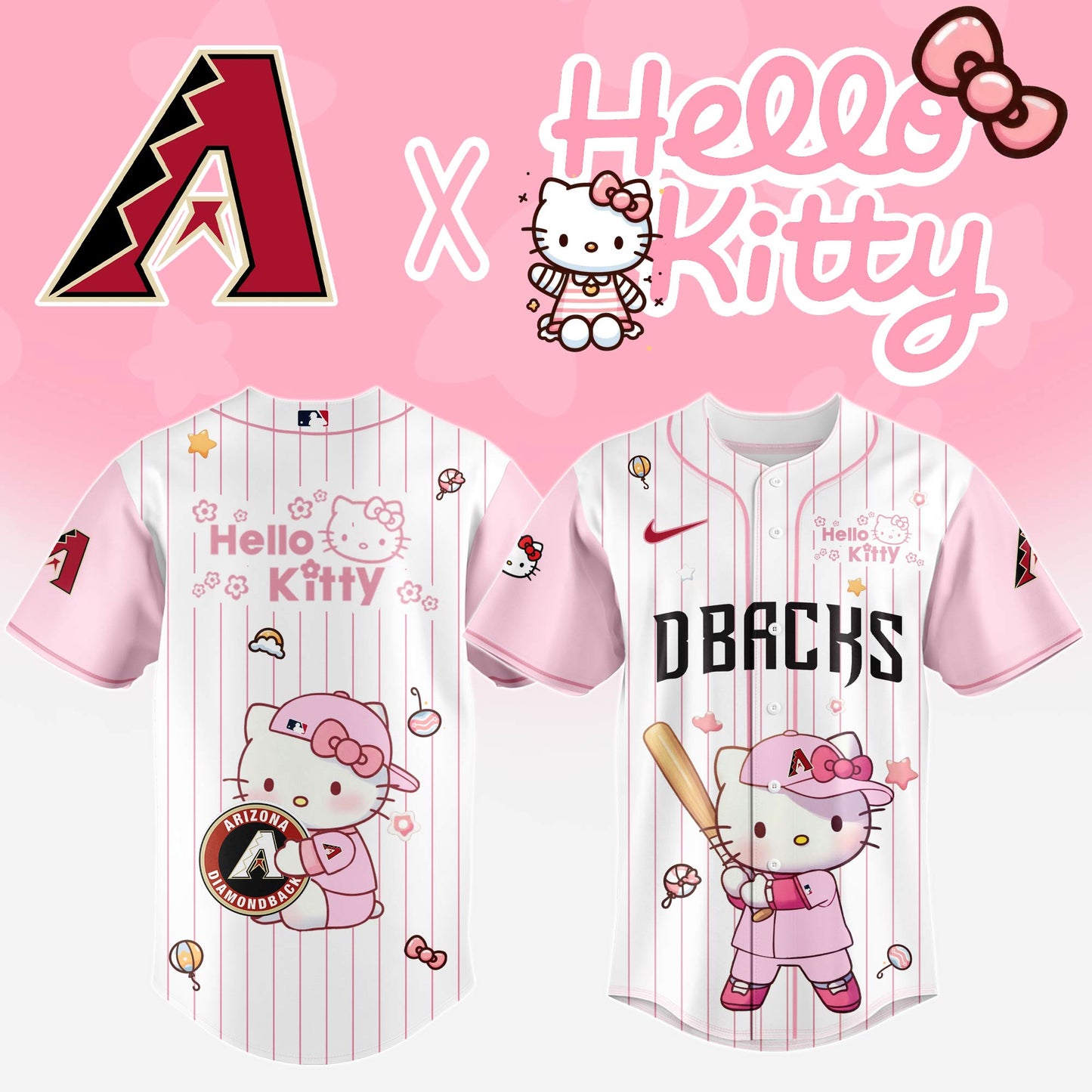 Comfimerch Arizona Diamondbacks MLB x Hello Kitty Personalized Baseball Jersey For Fan - Comfimerch