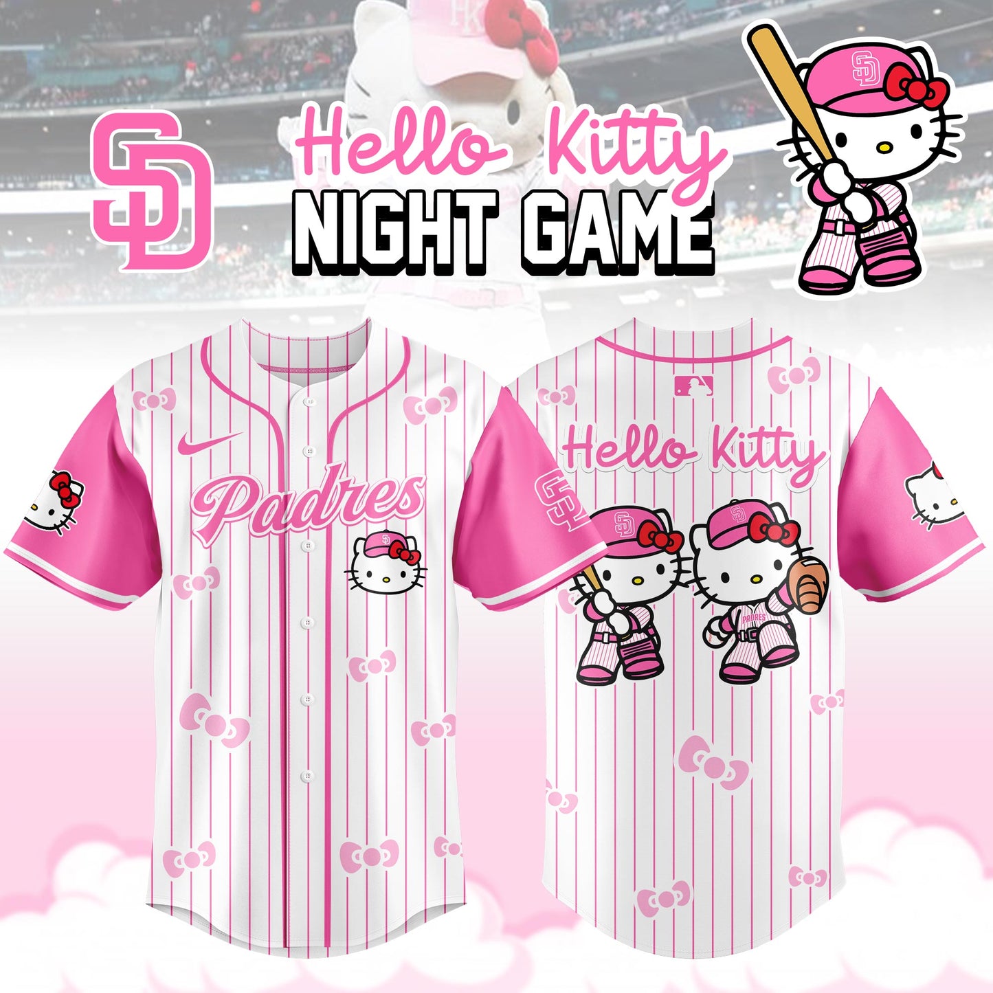 Comfimerch San Diego Padres MLB x Hello Kitty Night Game Personalized New Baseball Jersey For Fan - Comfimerch
