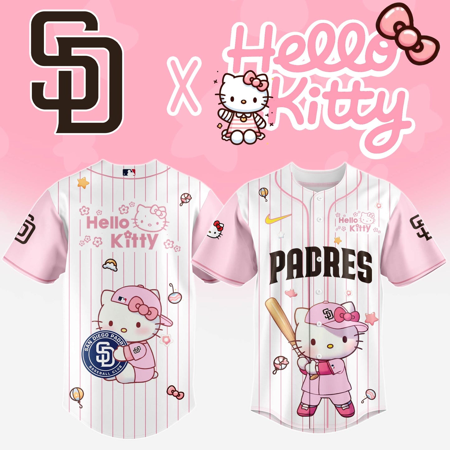 Comfimerch San Diego Padres MLB x Hello Kitty Personalized Baseball Jersey For Fan - Comfimerch