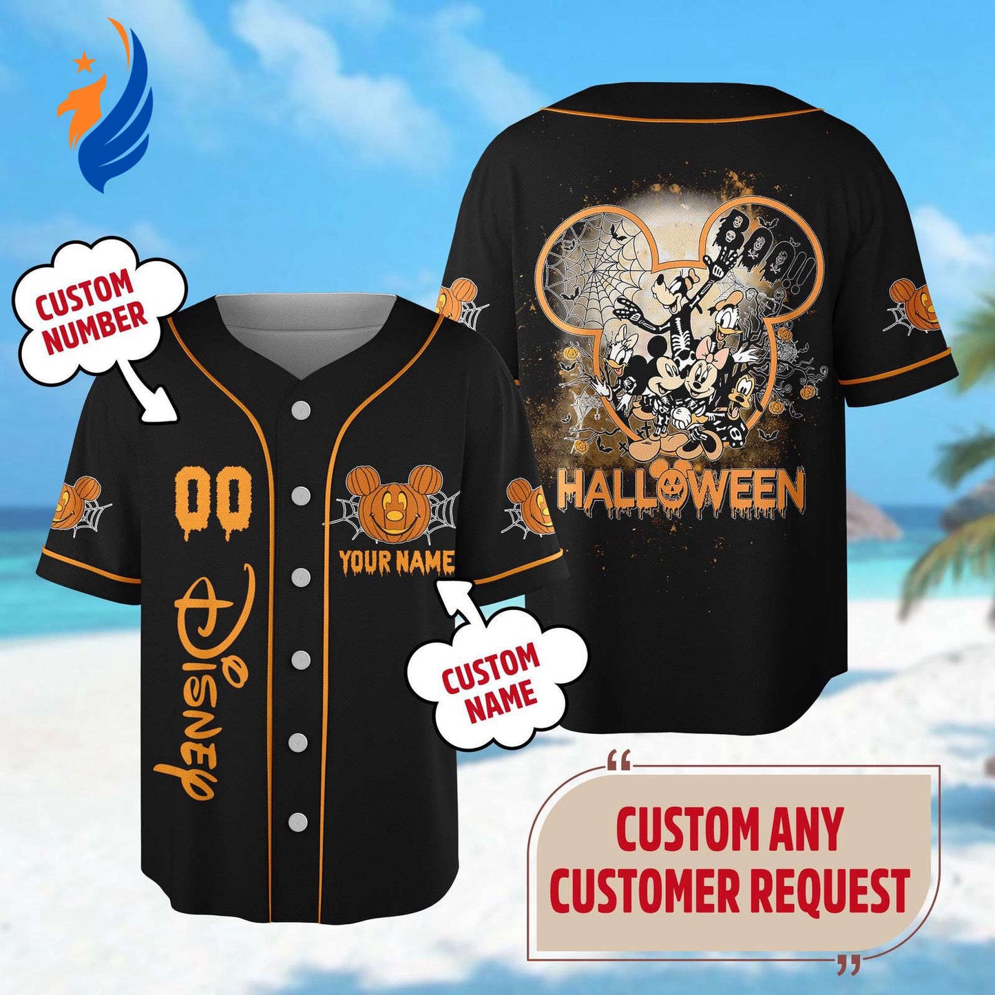 Spooktacular Custom Mickey Mouse Halloween Baseball Jersey - Minnie Goofy Donald Skeleton Team Shirt for Trick or Treat at Magic Kingdom - Bafud