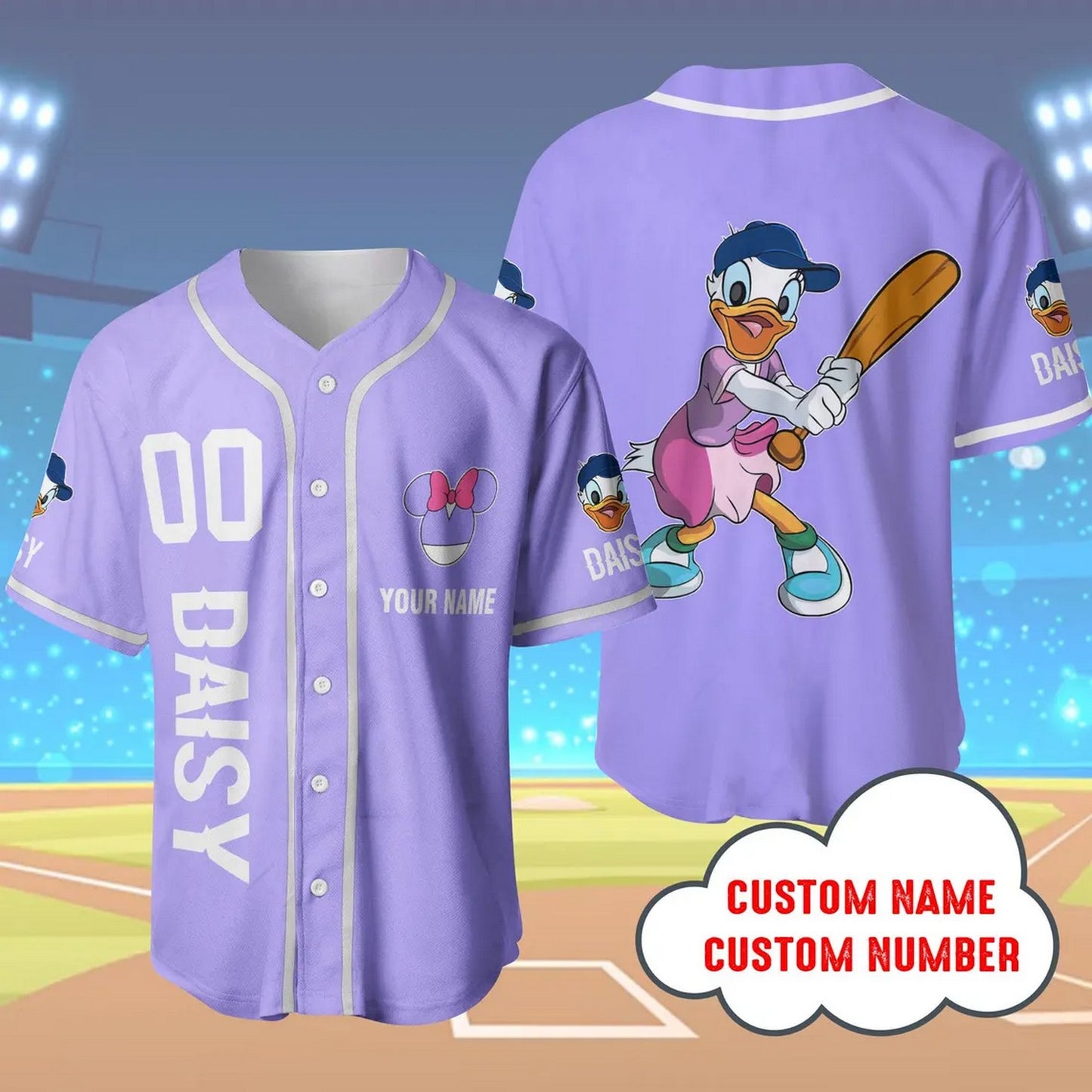 Custom Name And Number Daisy Duck Purple Baseball Jersey