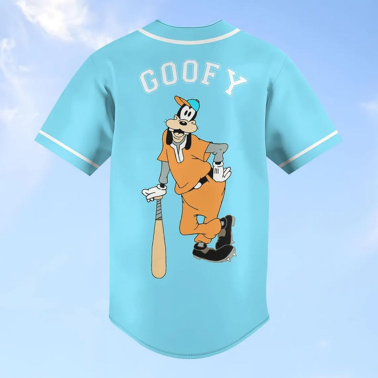 Custom Name And Number Disney Goofy Light Blue Baseball Jersey