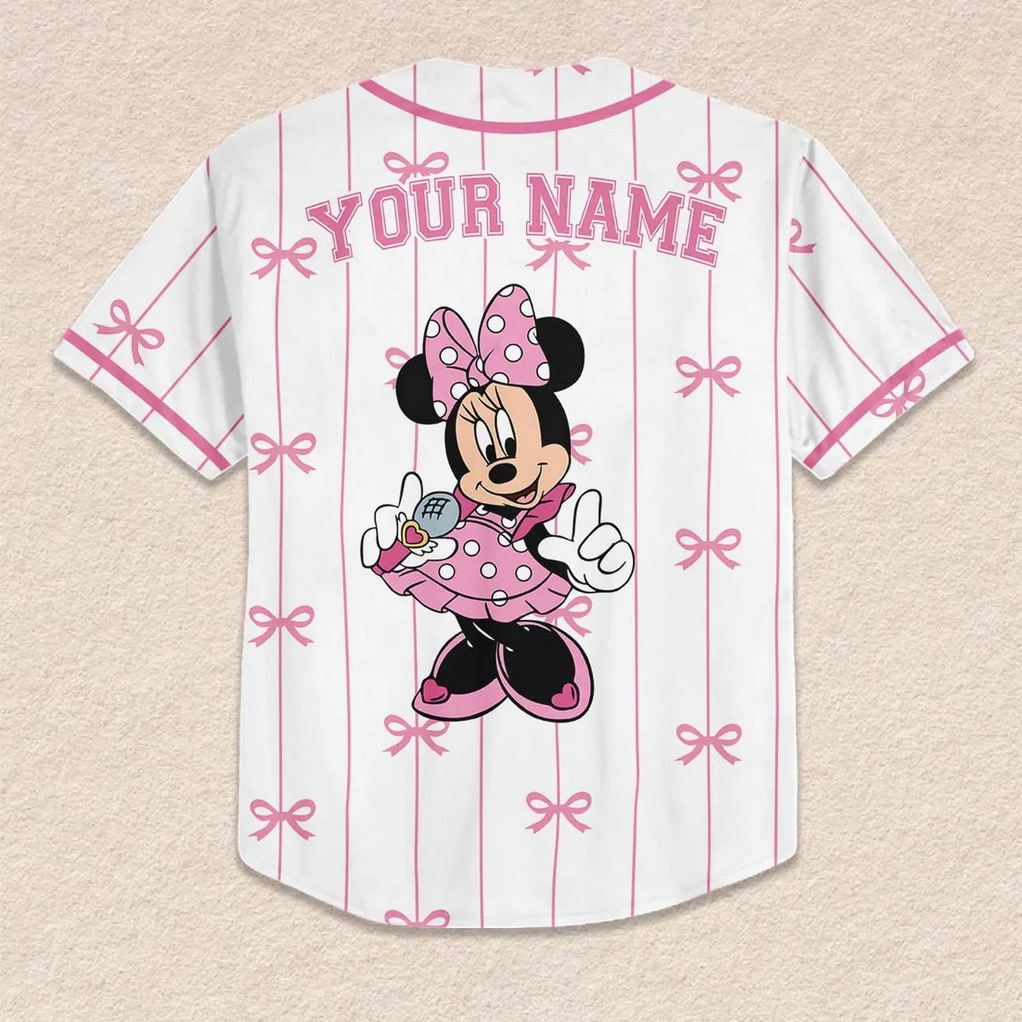 Custom Name And Number Disney Minnie Mouse And Tiny Bow Tie Baseball Jersey