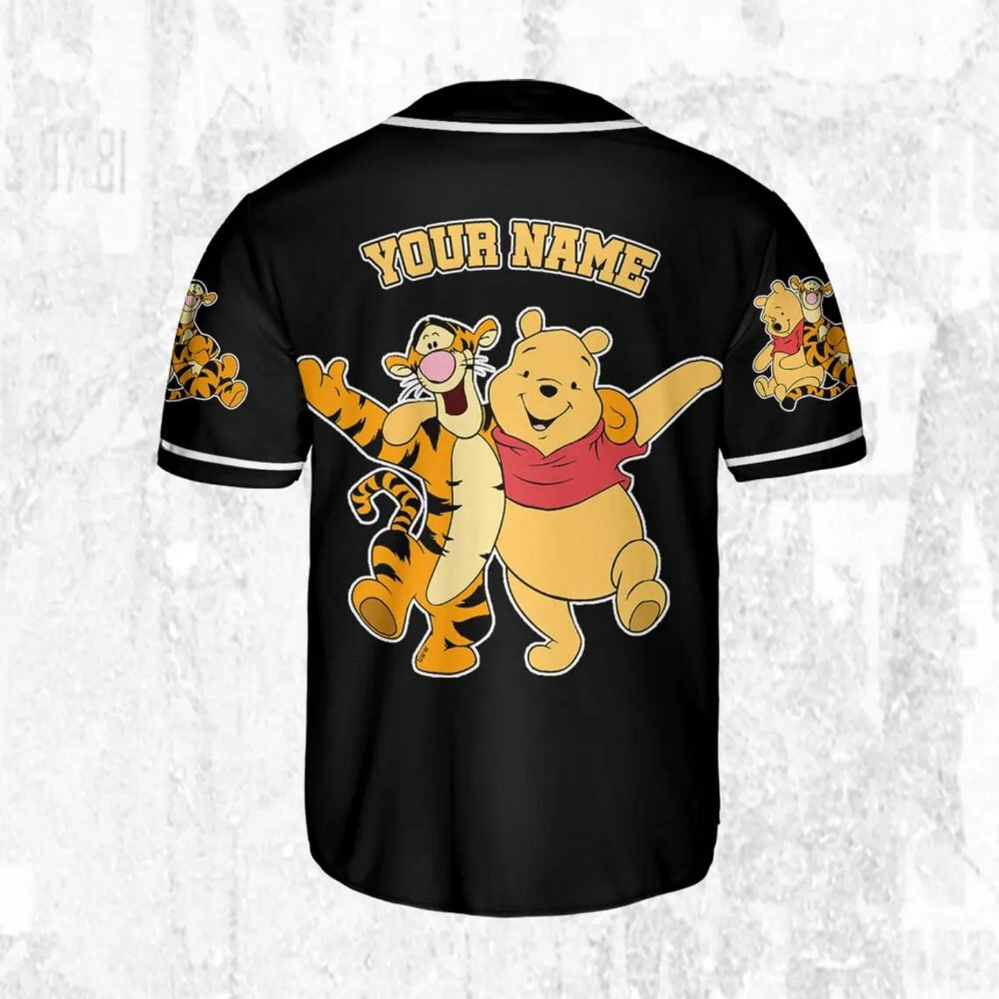 Custom Name And Number Disney Pooh And Tiger Cute Striped Black Baseball Jersey