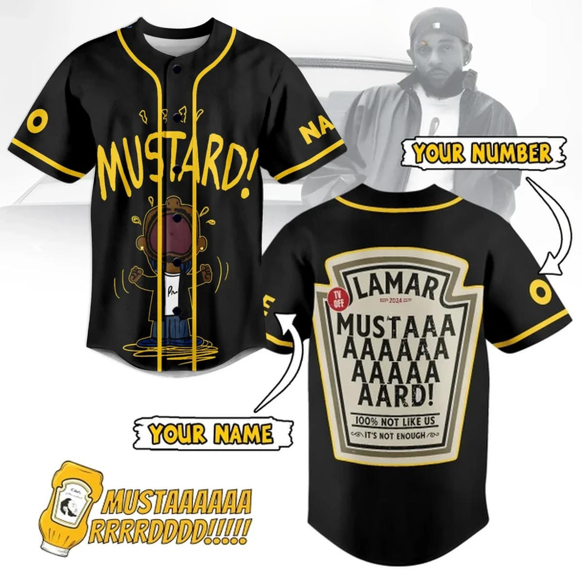 Customized Mustard On The Beat Kendrick Lamar Black Baseball Jersey