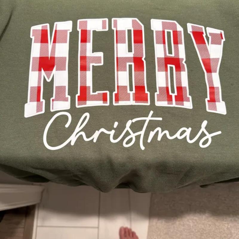 Merry Christmas Buffalo Plaid Sweatshirt - Cute Xmas Family Crewneck, Winter Holiday Gift for Her, Women’s Christmas Sweater, Gift for Best Friend, Gi