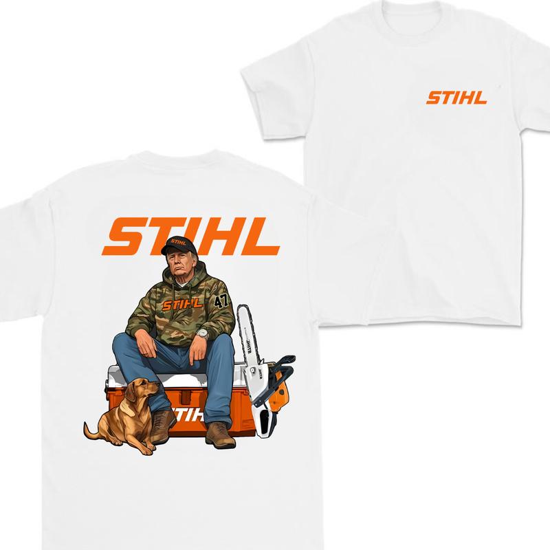 Stihl Trump Hoodie with Chainsaw Graphic Tee for Men - Full Color Cotton T-Shirt - Classic Menswear Camo
