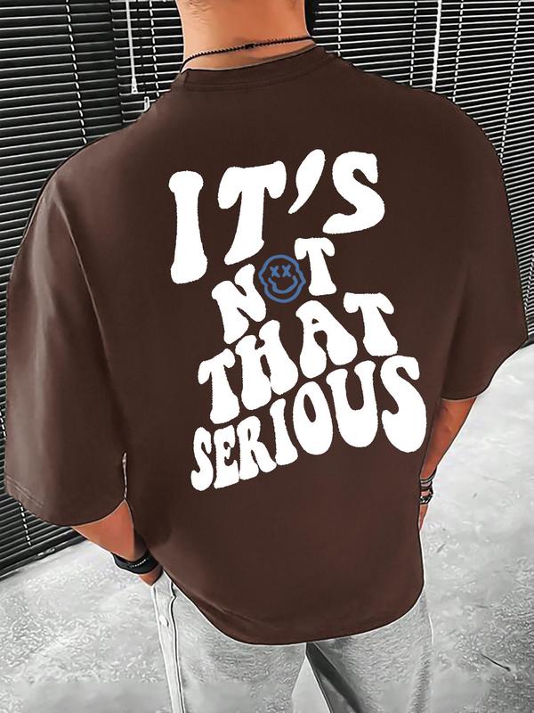 Men's Cartoon Expression & Letter Print Drop Shoulder Tee, Summer Outfits 2024, Regular Fit Casual Short Sleeve Round Neck T-Shirt for Summer, Graphic