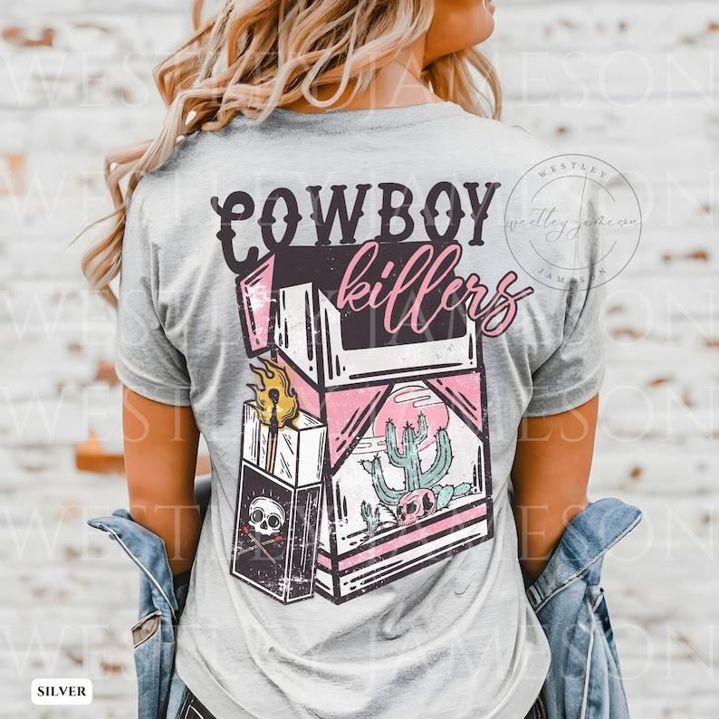 Vintage Inspired Shirt, Cowboy Killers, Western Tee, Cowboy Skull Tee, Western Graphic Tee, Cowgirl T-shirt, sweater and Hoodie 2 sides