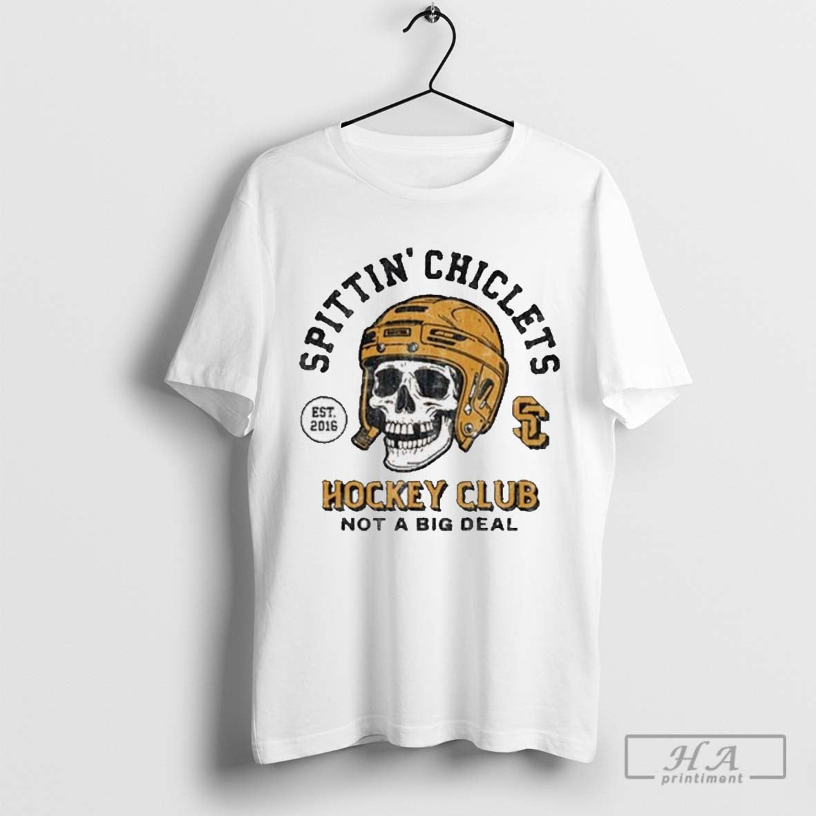 Spittin’ Chiclets Hockey Club Not A Big Deal Skull Helmet Est 2016 Vintage T-shirt