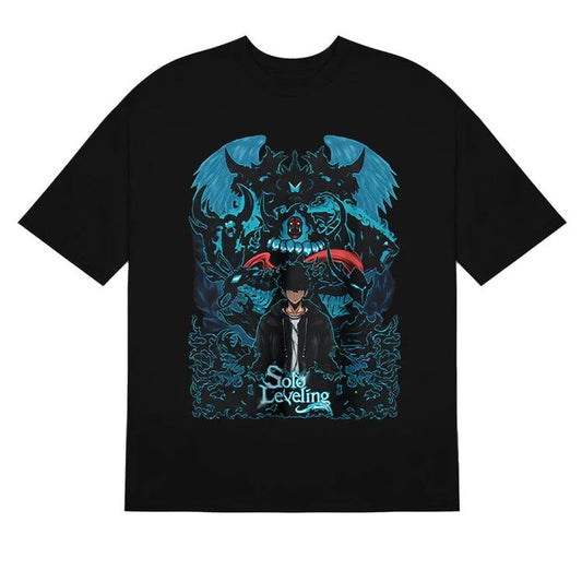 Solo Leveling Epic Battle T-Shirt - Detailed Anime Graphic Design for Men's Top - Menswear
