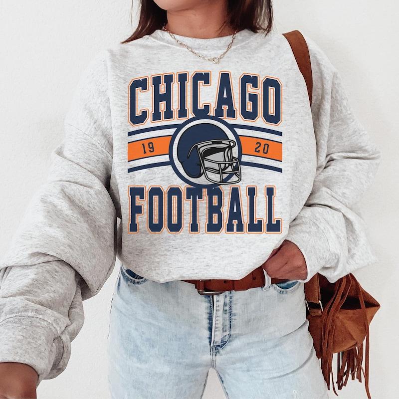 Vintage Chicago Football Crewneck Sweatshirt T-Shirt, Bears Shirt, Retro Chicago Football T-Shirt, Chicago Sweatshirt, Chicago Fan Gift Womenswear Ho