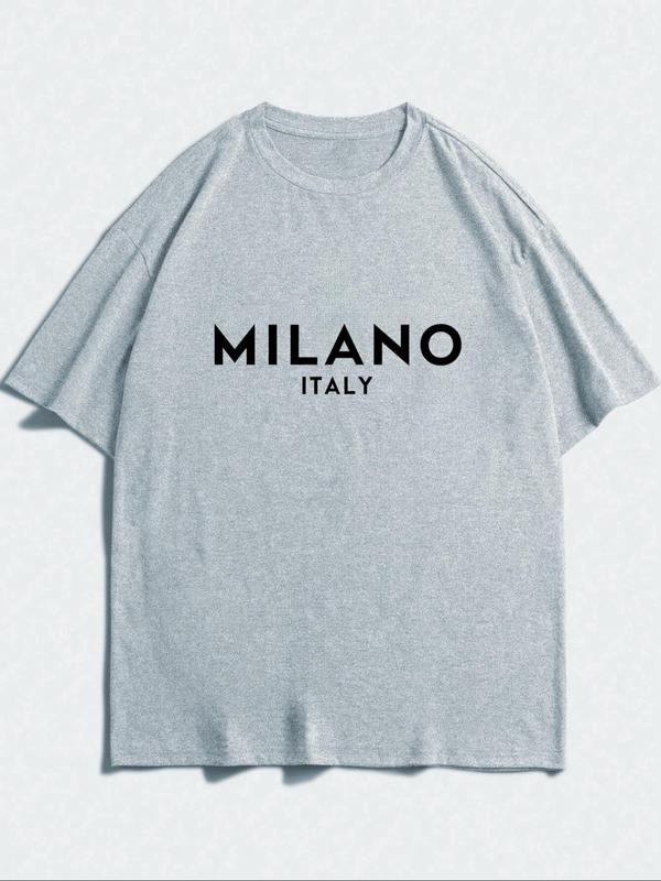 Men's Letter Print Round Neck Tee, Regular Fit Casual Comfy Streetwear Drop Shoulder Short Sleeve T-shirt for Daily Wear, Graphic Tees, Men's Summer C