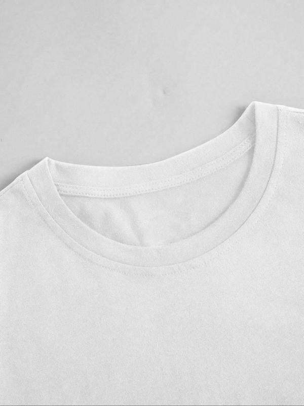 Women's Car & Letter Graphic Round Neck Half Sleeve Tee, Casual Drop Sleeve T-Shirt for Daily Wear, Ladies Clothes for All Seasons