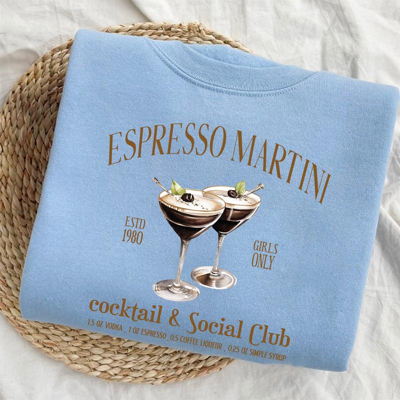 Women's Letter & Drink Print Drop Shoulder Sweatshirt, Casual Long Sleeve Round Neck Pullover for Fall & Winter, Ladies Clothes for Daily Wear, Crewne