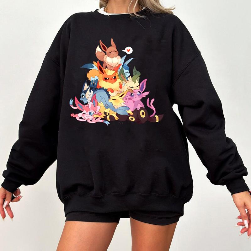 Eevee Eeveelution Sweatshirt - Slyveon, Umbreon, Espeon, Flareon, Vintage Anime Design, Blend, Comfortable Fit, Gift for Anime Lovers