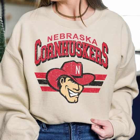 Nebraska Cornhuskers Vintage  Football NCAA Sweatshirt, Vintage Sweatshirt NCAA, Classic Sport Sweatshirt, Gifts For Football Fan Sport