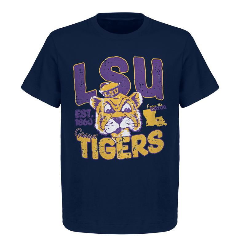 LSU Geaux Tigers Est. 1860 Bayou Crew Neck T-Shirt - Vintage Gildan 5000 Heavy Cotton Tee for Men & Women Ideal for College Football Fans