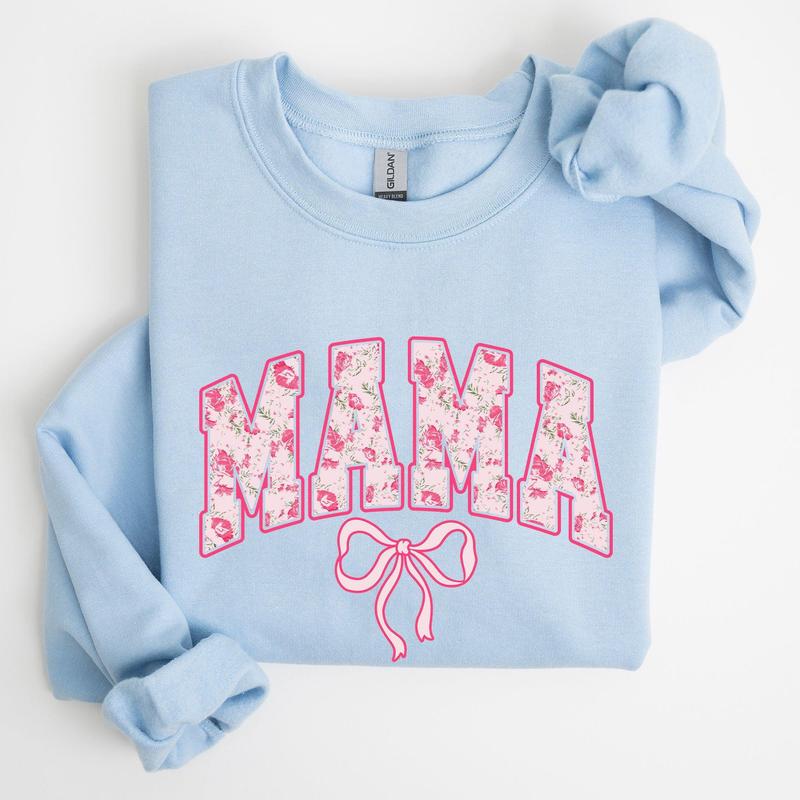 Mama, Coquette, Pink Bows, Trend, Girly, Soft Girl Era Sweatshirt, Women's Crew Neck, Crewneck Casual Comfort Womenswear Comfortable Graphic