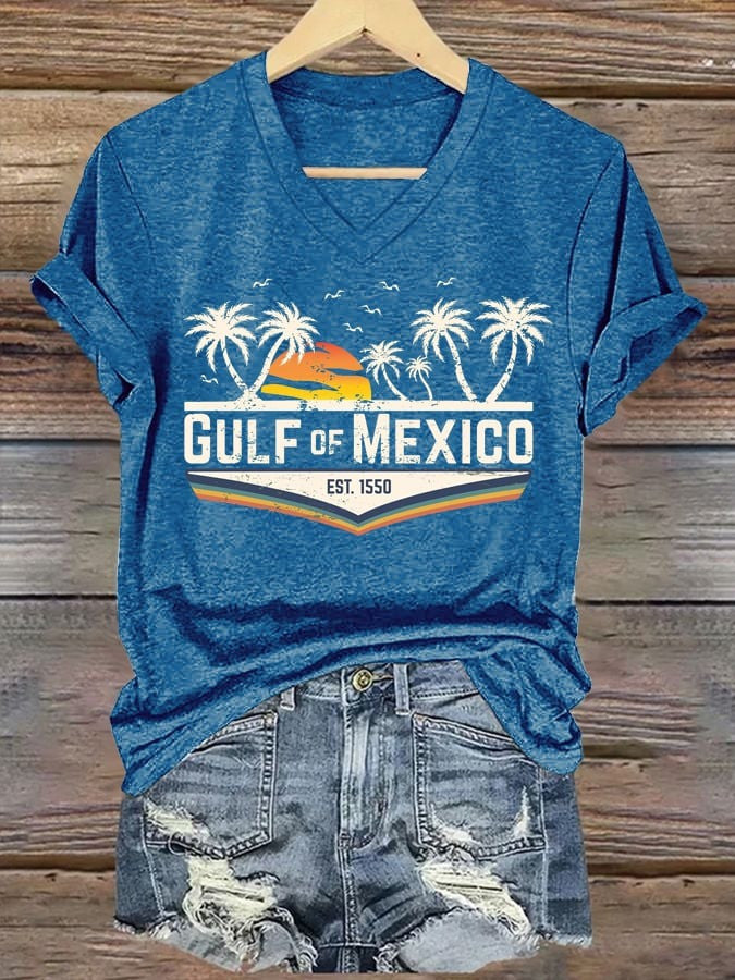 Gulf Of Mexico Est 1550 V-neck T-Shirt Anti Trump Political Apparel Gifts For Mom