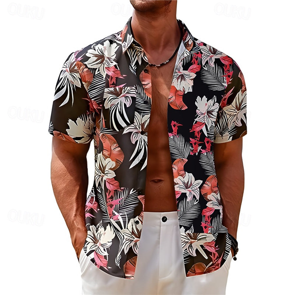 Men's Floral Graphic Prints Shirt Summer Hawaiian Shirt Short Sleeves Shirt Turndown Outdoor Street Black Yellow Red Navy Blue Royal Blue Print Clothing Apparel Fashion Designer Casual Soft