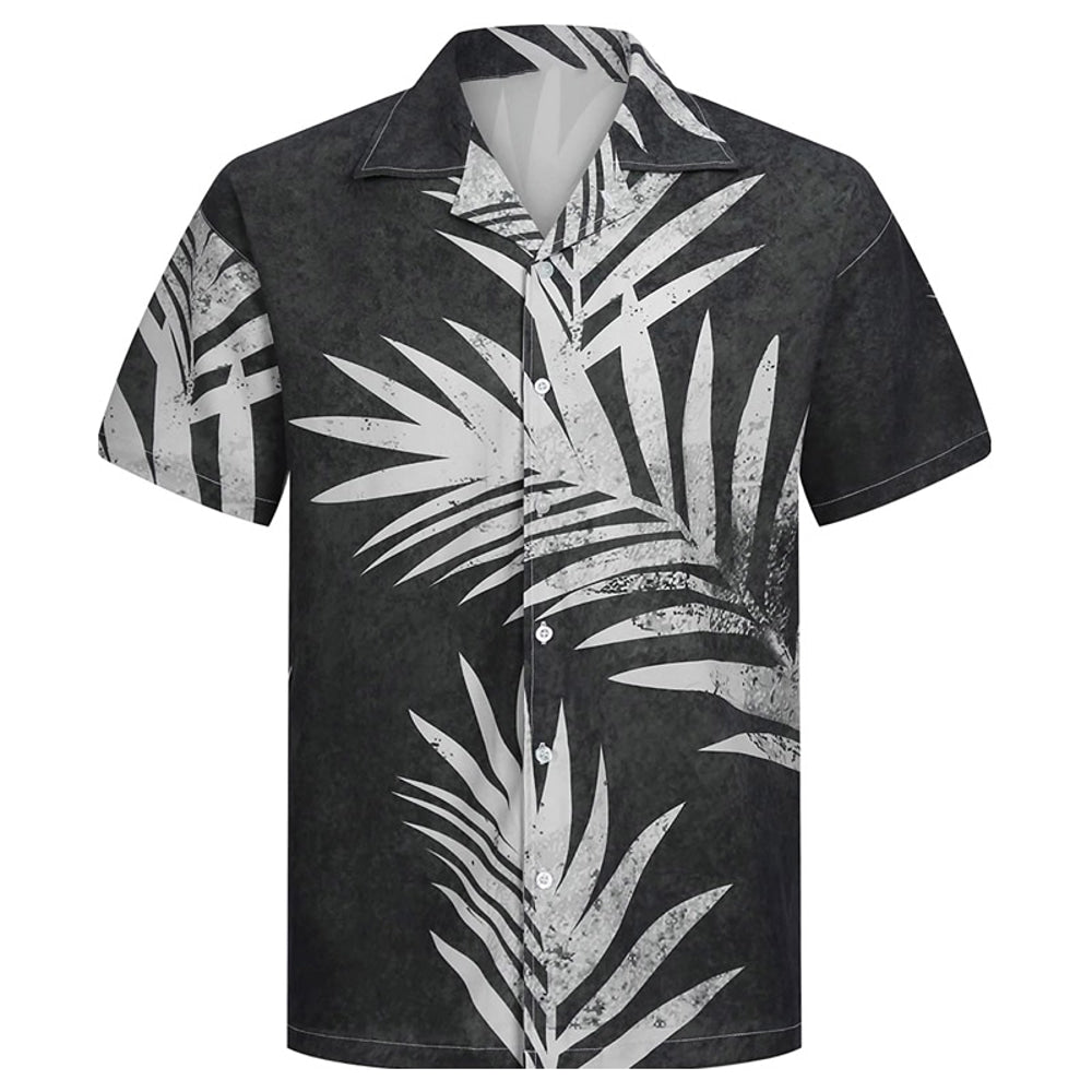 Men's Summer Hawaiian Shirt Button Up Shirt Casual Shirt Camp Collar Shirt Cuban Collar Shirt Graphic Coconut Tree Turndown Black Blue Street Holiday Short Sleeve Button-Down Print Clothing Apparel