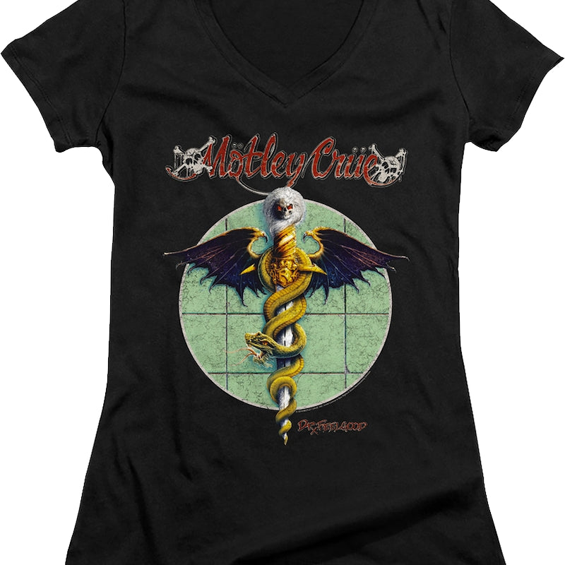 Ladies Vintage Dr. Feelgood Motley Crue V-Neck Shirt