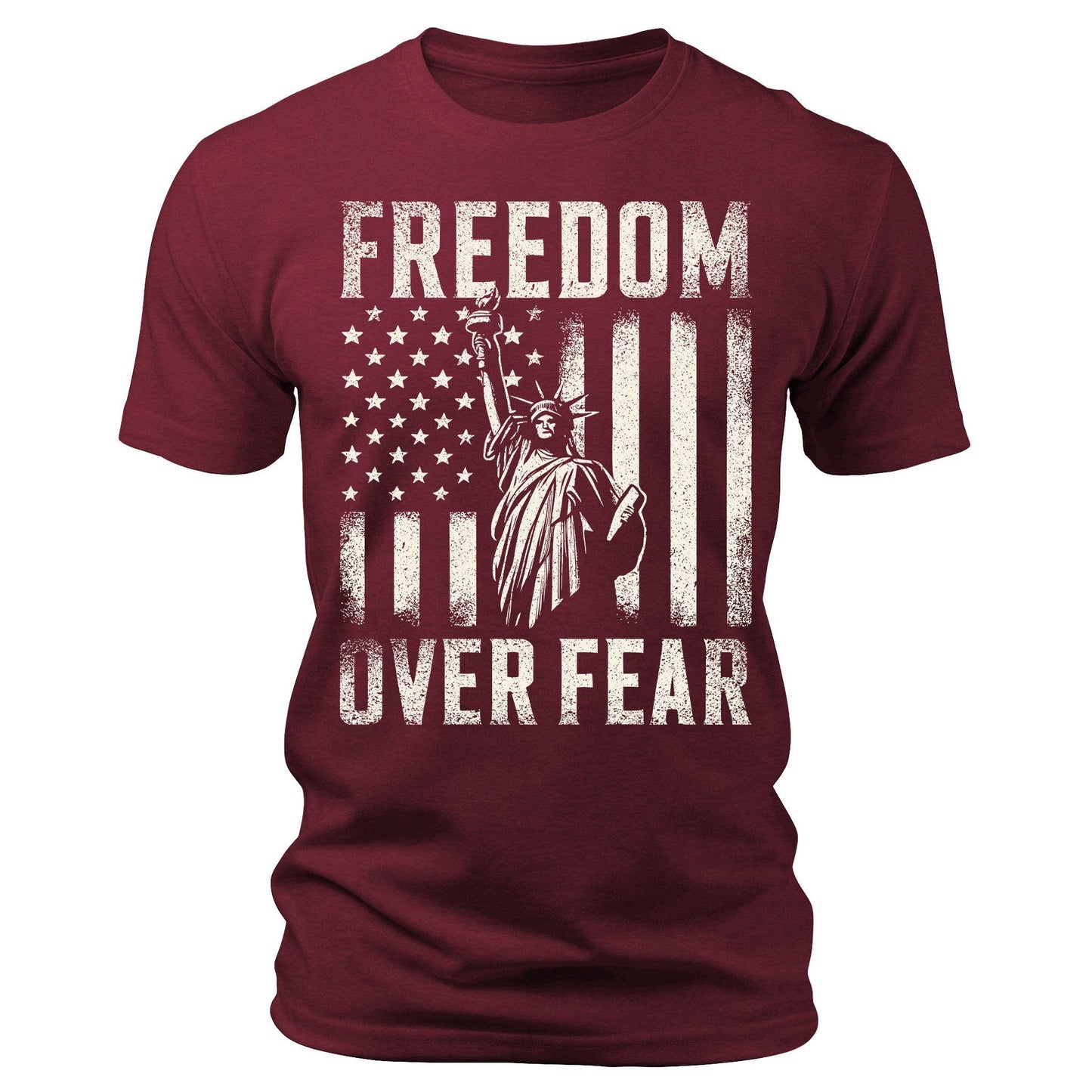 Men's Freedom Over Fear Lady Liberty T-Shirts Patriotic Short Sleeve Crewneck Graphic Tees