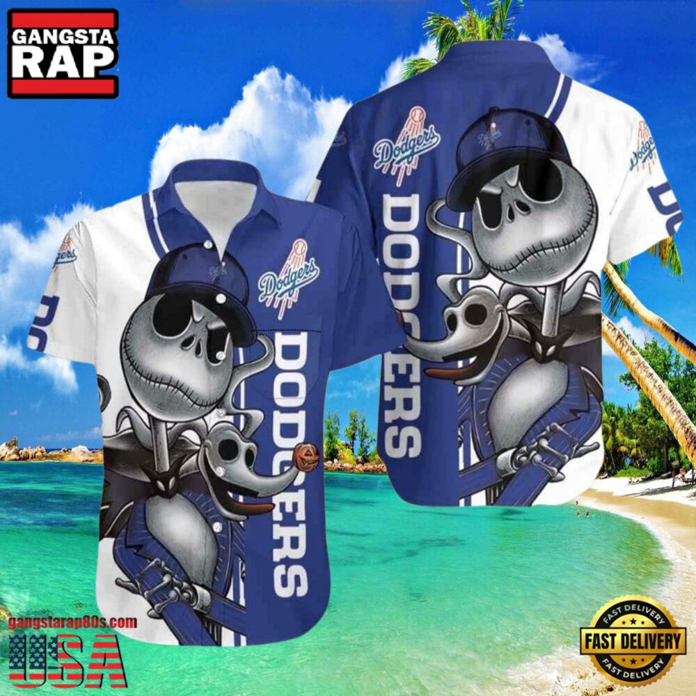 MLB LA Dodgers With Jack Skellington And Zero Graphic Aloha Hawaiian Shirt - Gangstarap80S