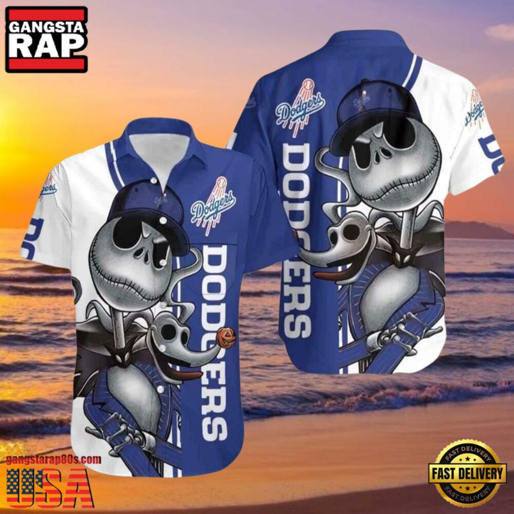 MLB LA Dodgers With Jack Skellington And Zero Graphic Aloha Hawaiian Shirt - Gangstarap80S