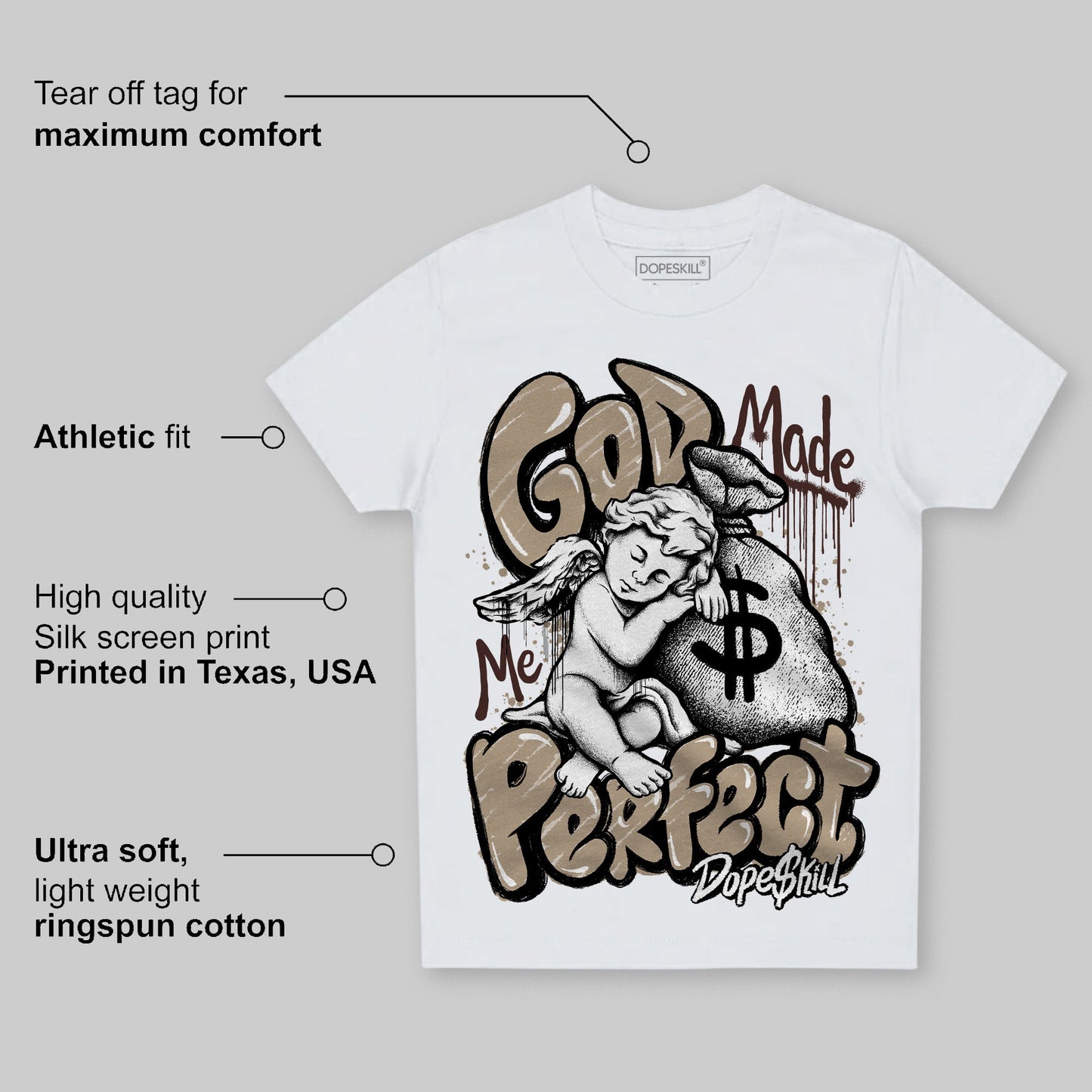 Latte 1s DopeSkill Toddler Kids T-shirt God Made Me Perfect Graphic