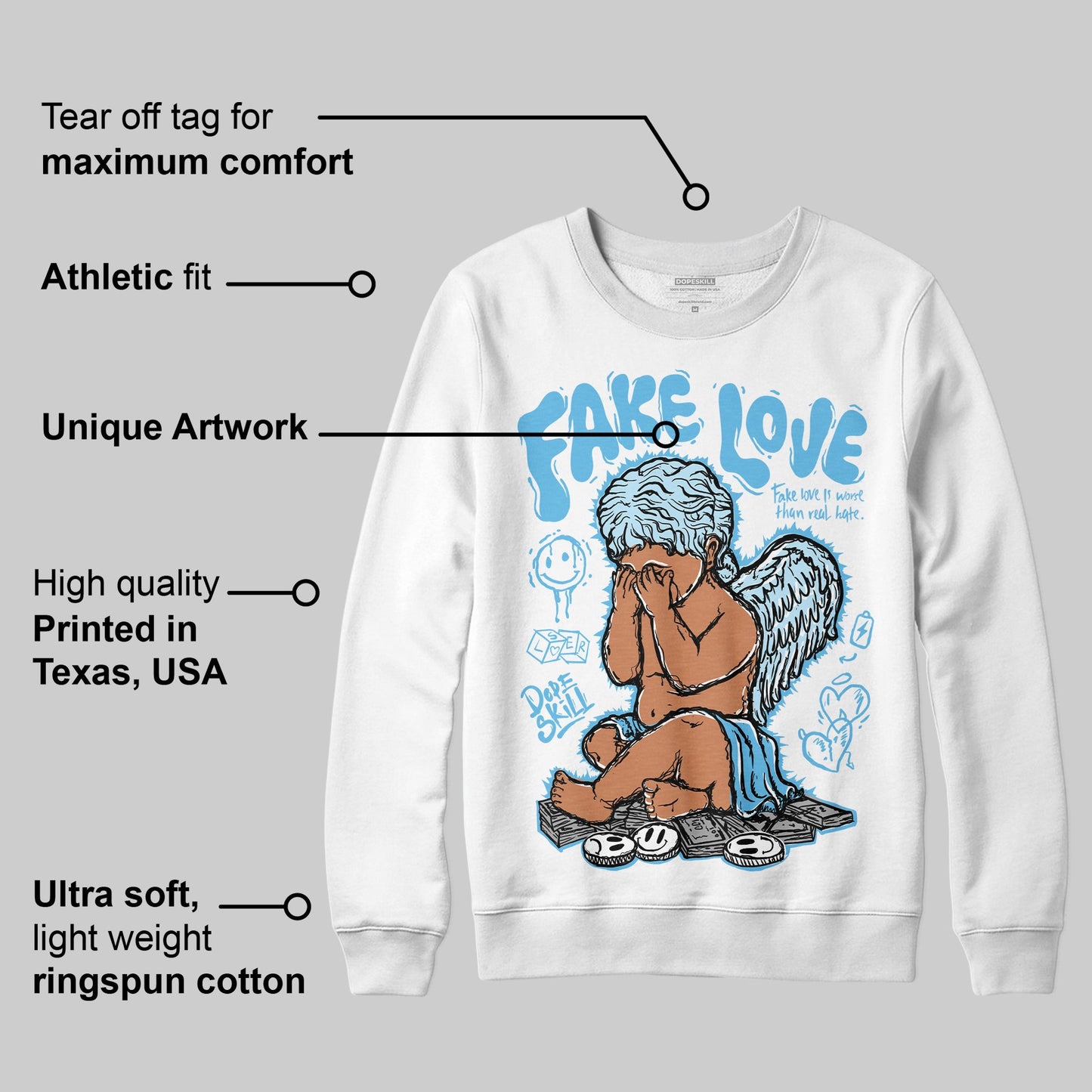Legend Blue 11s DopeSkill Sweatshirt False Love Graphic