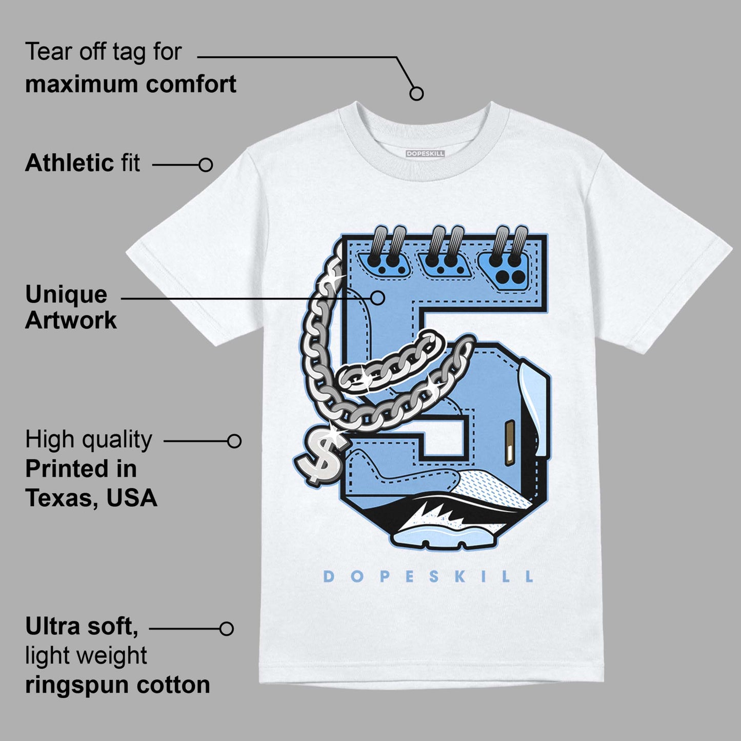 University Blue 5s DopeSkill T-Shirt No.5 Graphic