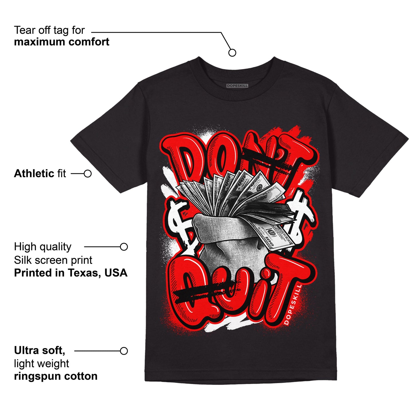 Red Thunder 4s DopeSkill T-shirt Don't Quit Graphic