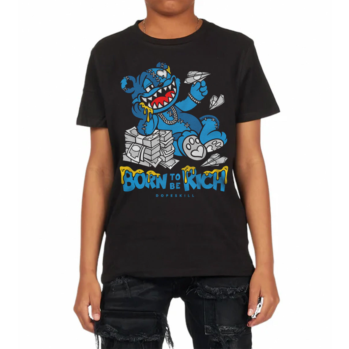 Military Blue 4s DopeSkill Toddler Kids T-shirt Born To Be Rich Graphic