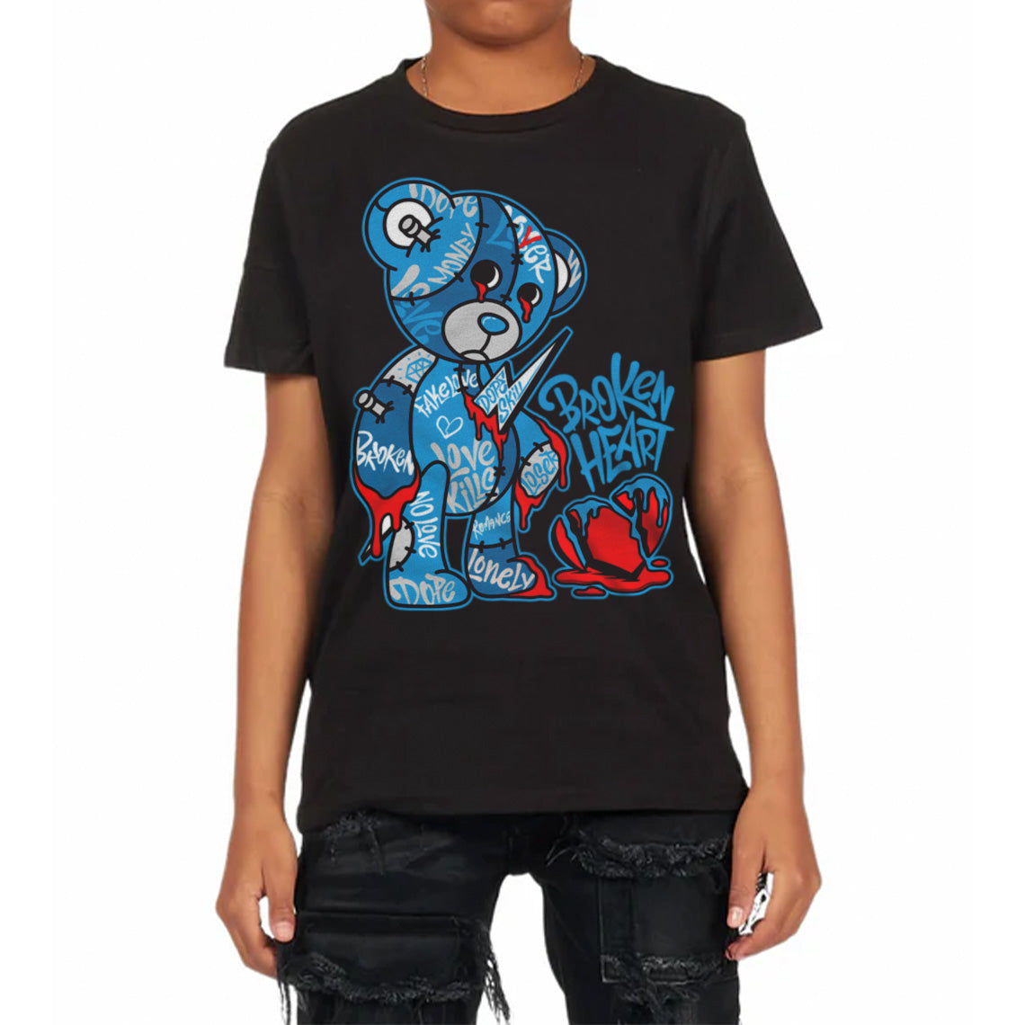 Military Blue 4s DopeSkill Toddler Kids T-shirt Broken Heart Graphic