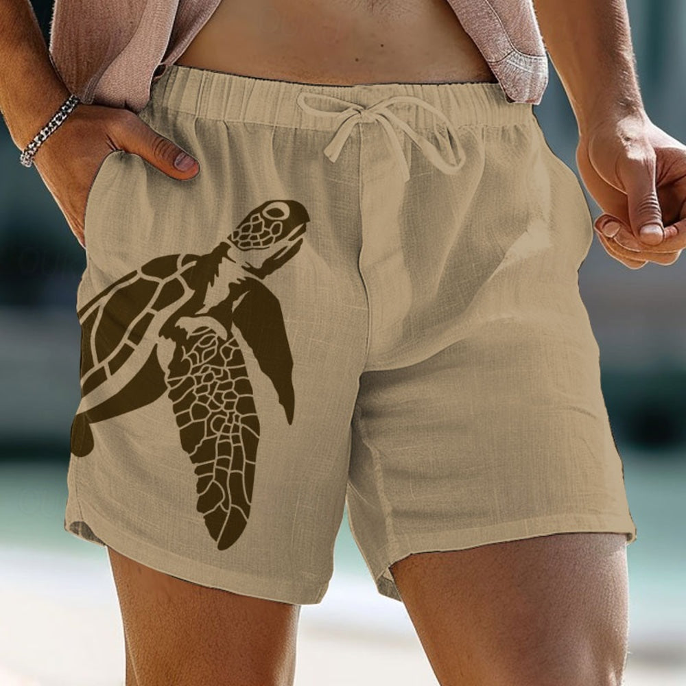 Turtle Printed Men's Graphic Cotton Linen Shorts Summer Hawaiian Shorts Beach Shorts Drawstring Elastic Waist Breathable Soft Short Casual Daily Holiday Streetwear Clothing