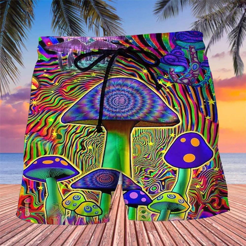 Men's Graphic Prints Mushroom Swimming Trunks Board Shorts Swim Shorts Mid Waist Hawaiian Boho Casual Daily Holiday Drawstring with Mesh lining Elastic Waist Designer Clothing Apparel