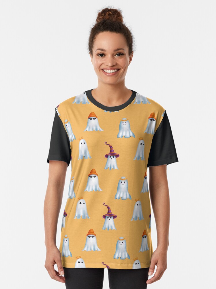 Halloween Pattern With Pretty Ghost Graphic T-Shirt
