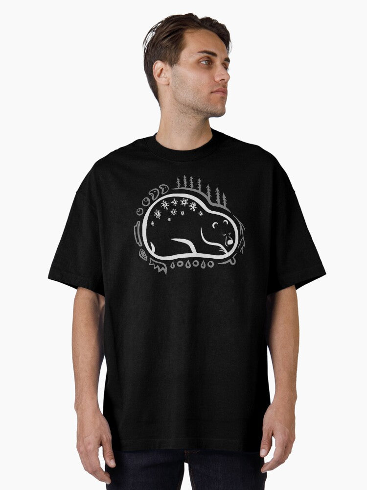 Fall and Winter Black Sleeping Bear "Hibernation Guardian" Oversized T-Shirt