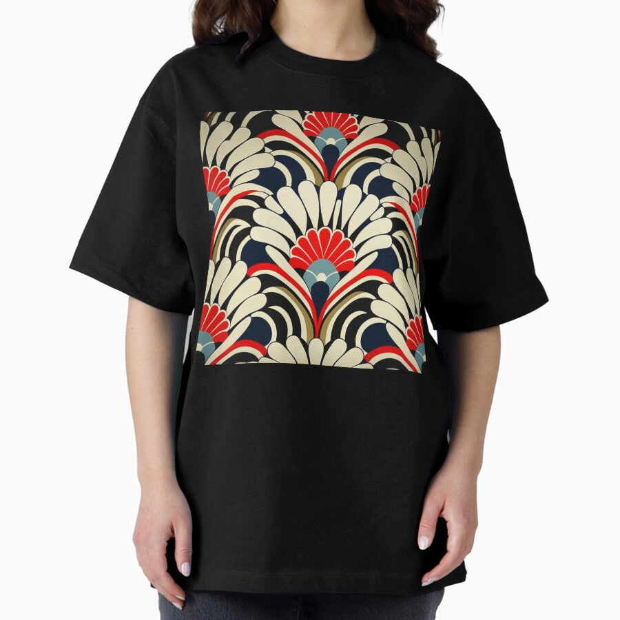 1970s Flower Pattern | Abstract Flowers | White and Red Flowers | Flower Power | 1970s flower pattern | high resolution Oversized T-Shirt