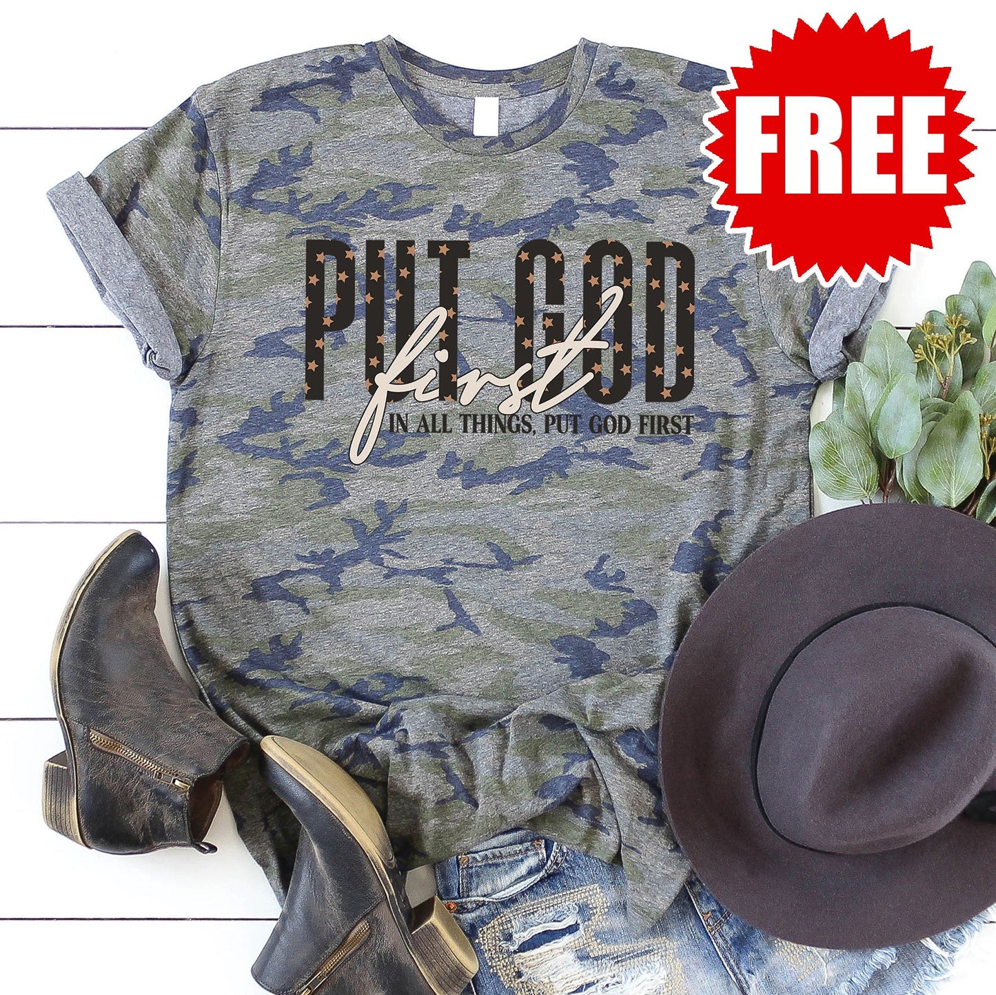Put God First Tee - Vintage Camo - 0