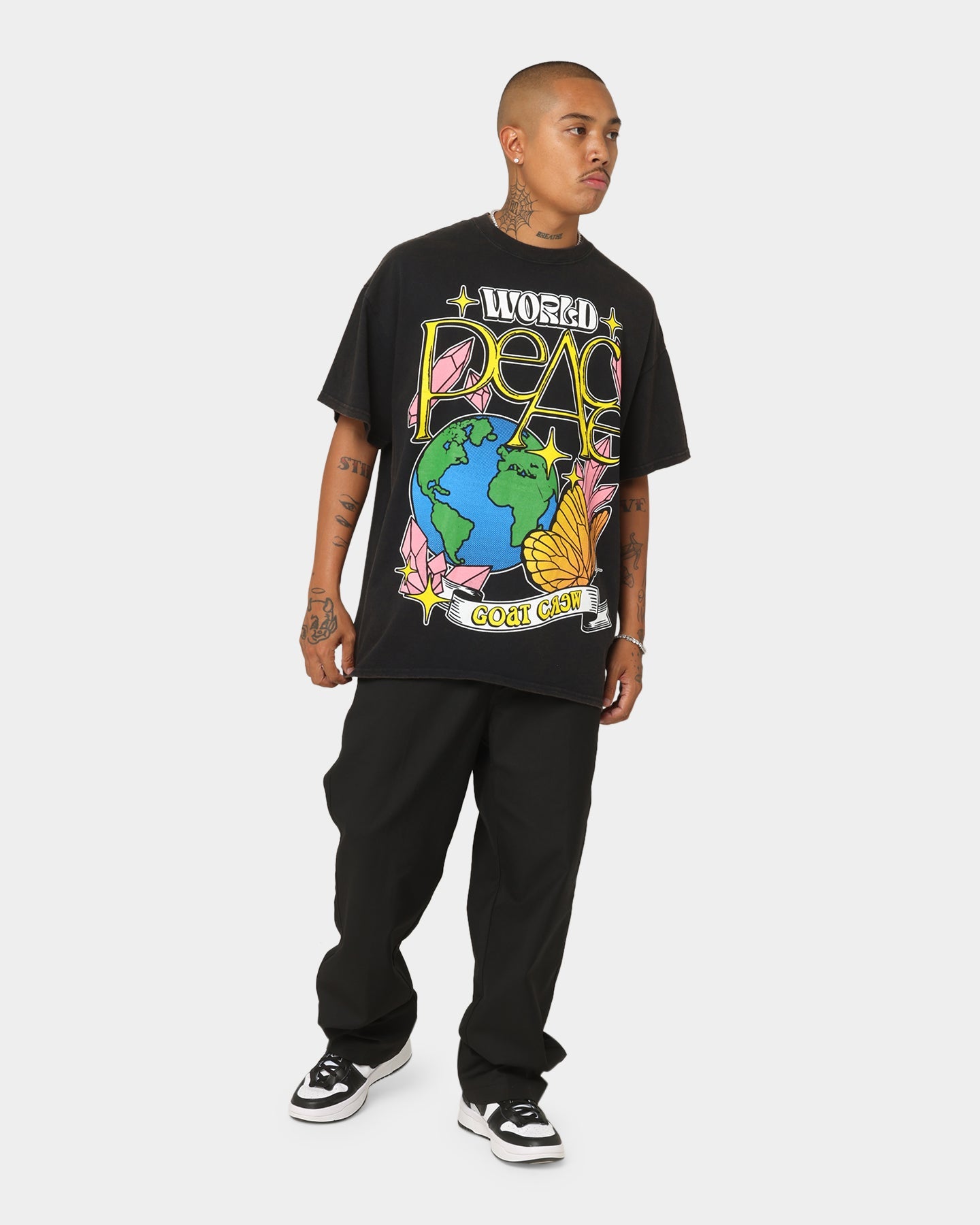 Goat Crew World Peace Vintage T-Shirt Black Wash